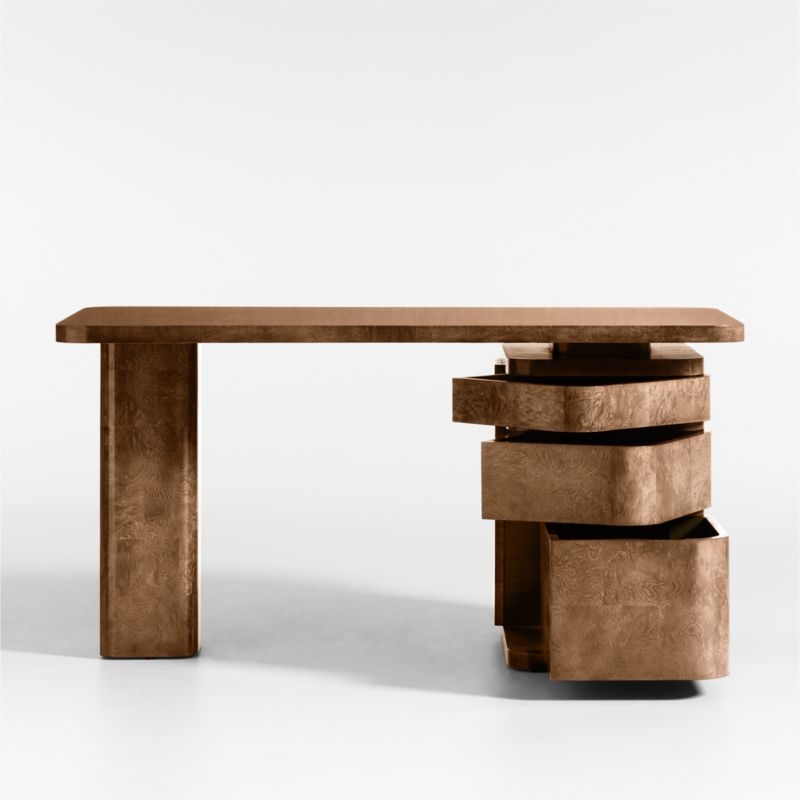 Greye 60" Burl Wood Desk with Swivel Drawers - Image 3