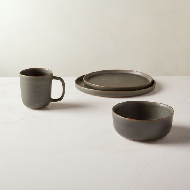 Drift 4-Piece Green Dinnerware Set with Soup Bowl with Reactive Glaze - Image 0