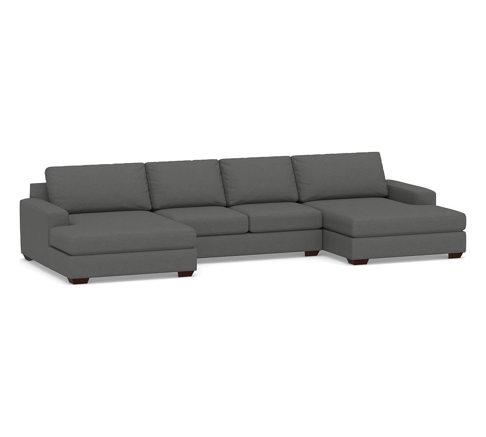 Big Sur Square Arm Upholstered U-Double Chaise Loveseat Sectional, Down Blend Wrapped Cushions, Park Weave Charcoal - Image 0