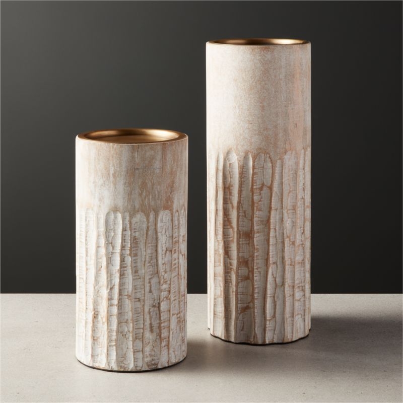 Notch Mango Wood Plllar Candle Holder Large - Image 2