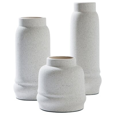 Vase With Elongated Textured Ceramic, Set Of 3, White - Image 0