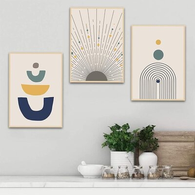 Century Wall Art - Boho Abstract Wall Art - Mid Century Modern Canvas Prints - Geometric Sun Wall Art - Minimalist Line Drawing Wall Painting Vintage Poster For Living Room Bedroom Decor Unframed - Image 0