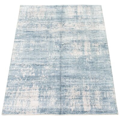 One-of-a-Kind Hand-Knotted New Age 4'9" x 6'10" Viscose Area Rug in Dark Blue/Light Gray - Image 0