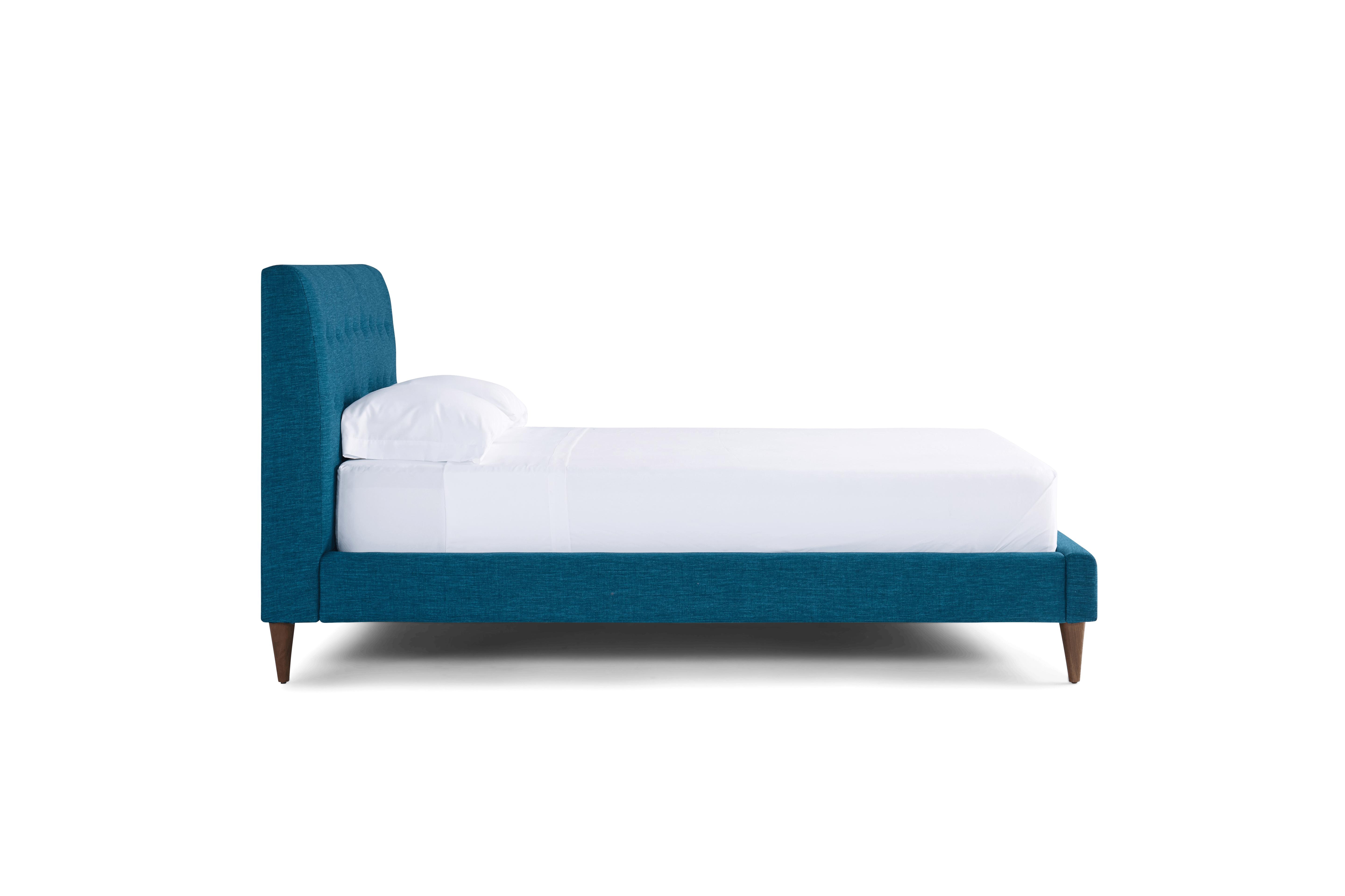 Blue Eliot Mid Century Modern Bed - Key Largo Zenith Teal - Mocha - Cal King - Image 2