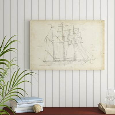 Sailboat Blueprint I by Ethan Harper Drawing Print on Canvas - Image 0