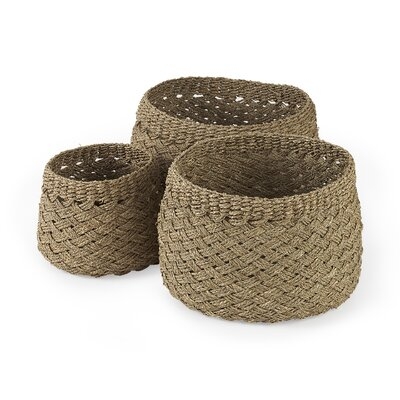 15.0L X 15.0W X 11.8H (Set Of 3) Medium Brown Seagrass Basket Cross Weave Round Basket - Image 0