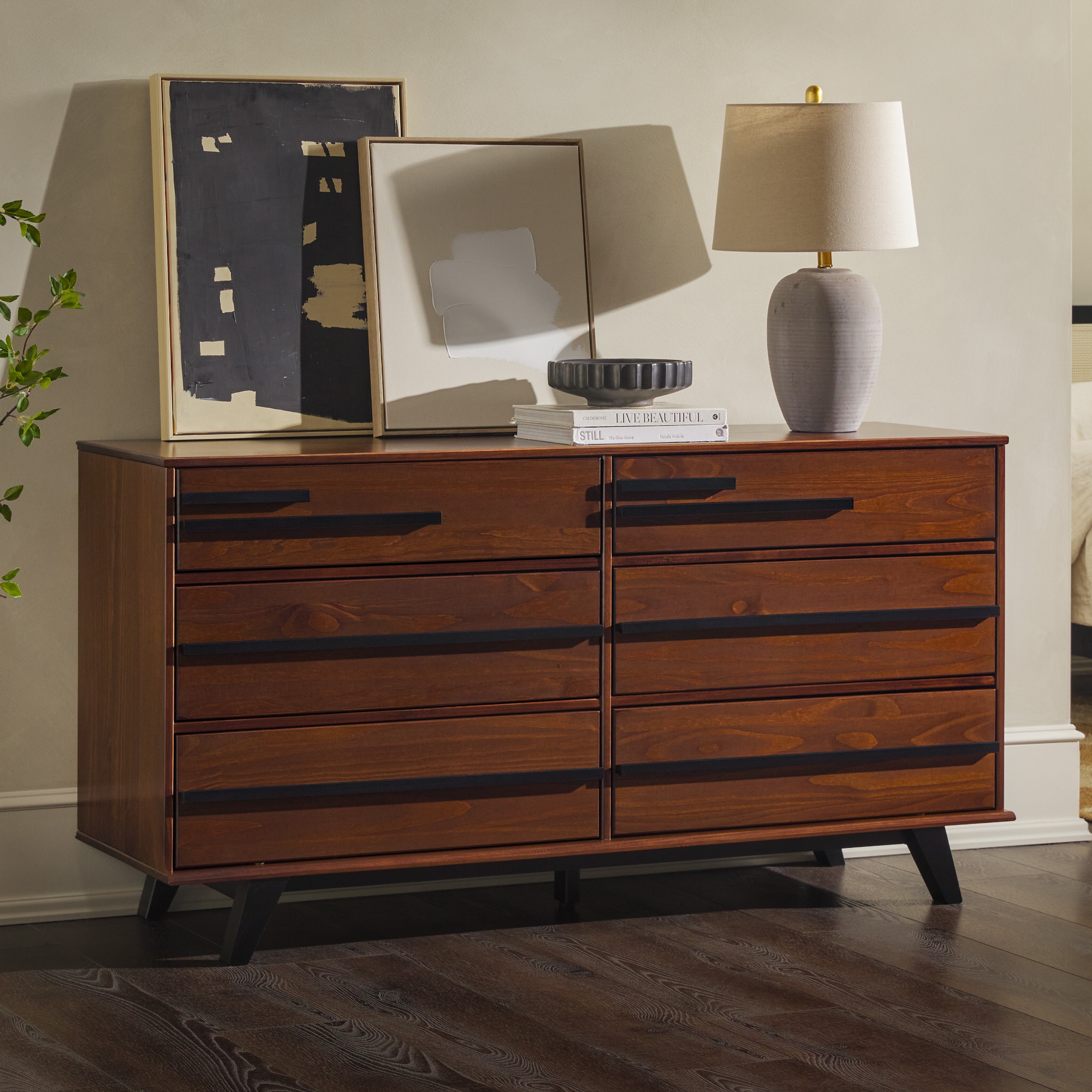 Modern Solid Wood Detailed 6-Drawer Dresser - Walnut - Image 3