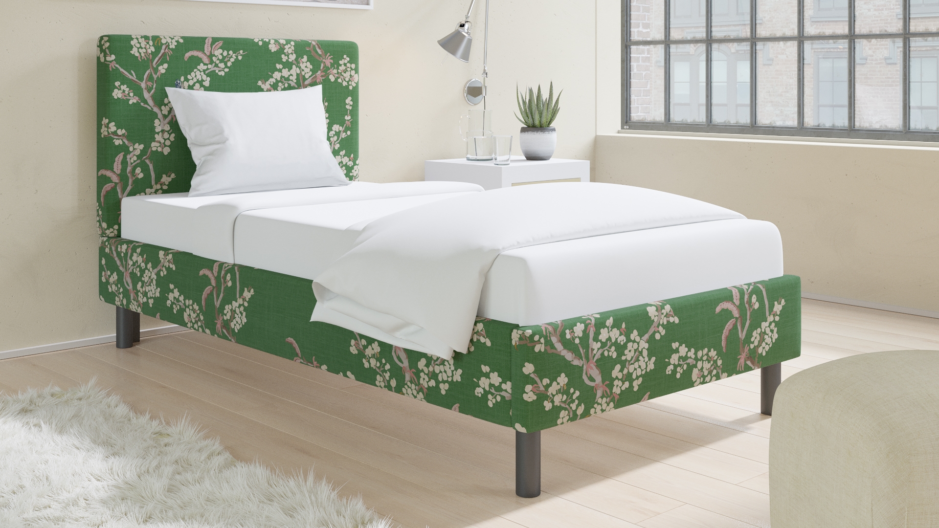 Tailored Platform Bed, Jade Cherry Blossom, Twin - Image 2