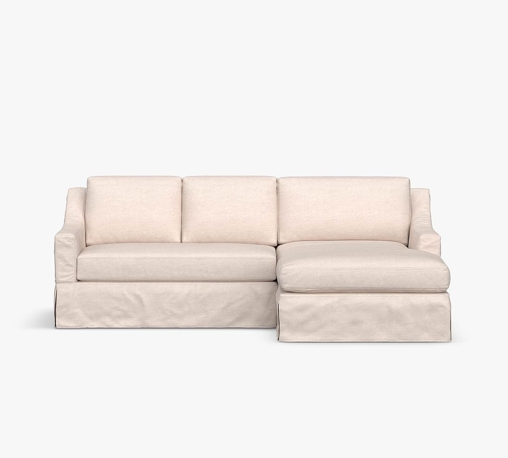 York Slope Arm Slipcovered Left Arm Sofa with Wide Chaise Sectional and Bench Cushion, Down Blend Wrapped Cushions, Performance Everydaylinen(TM) Ivory - Image 0
