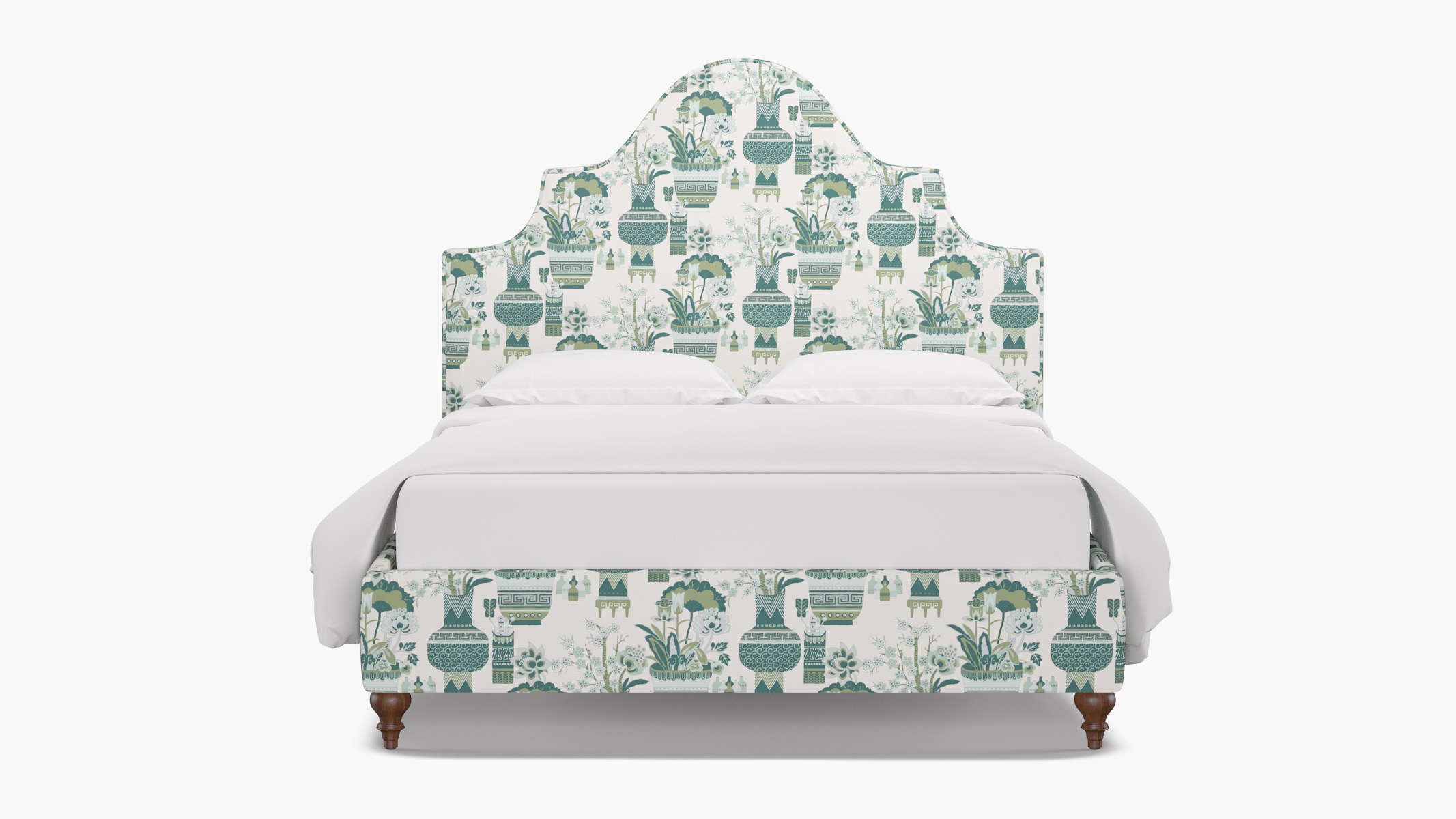 Statement Bed, Pistachio Kan-Shie, Walnut Traditional Turned Leg, Twin - Image 0