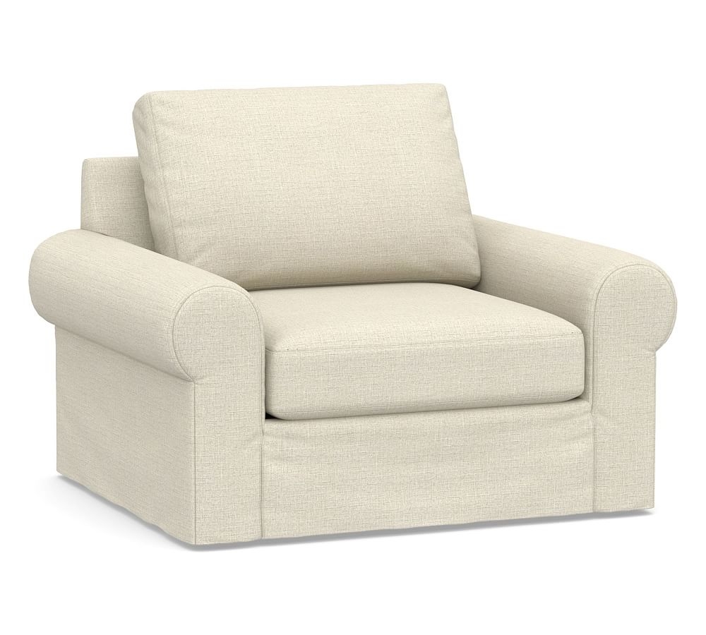 Big Sur Roll Arm Slipcovered Swivel Armchair, Down Blend Wrapped Cushions, Basketweave Slub Oatmeal - Image 0