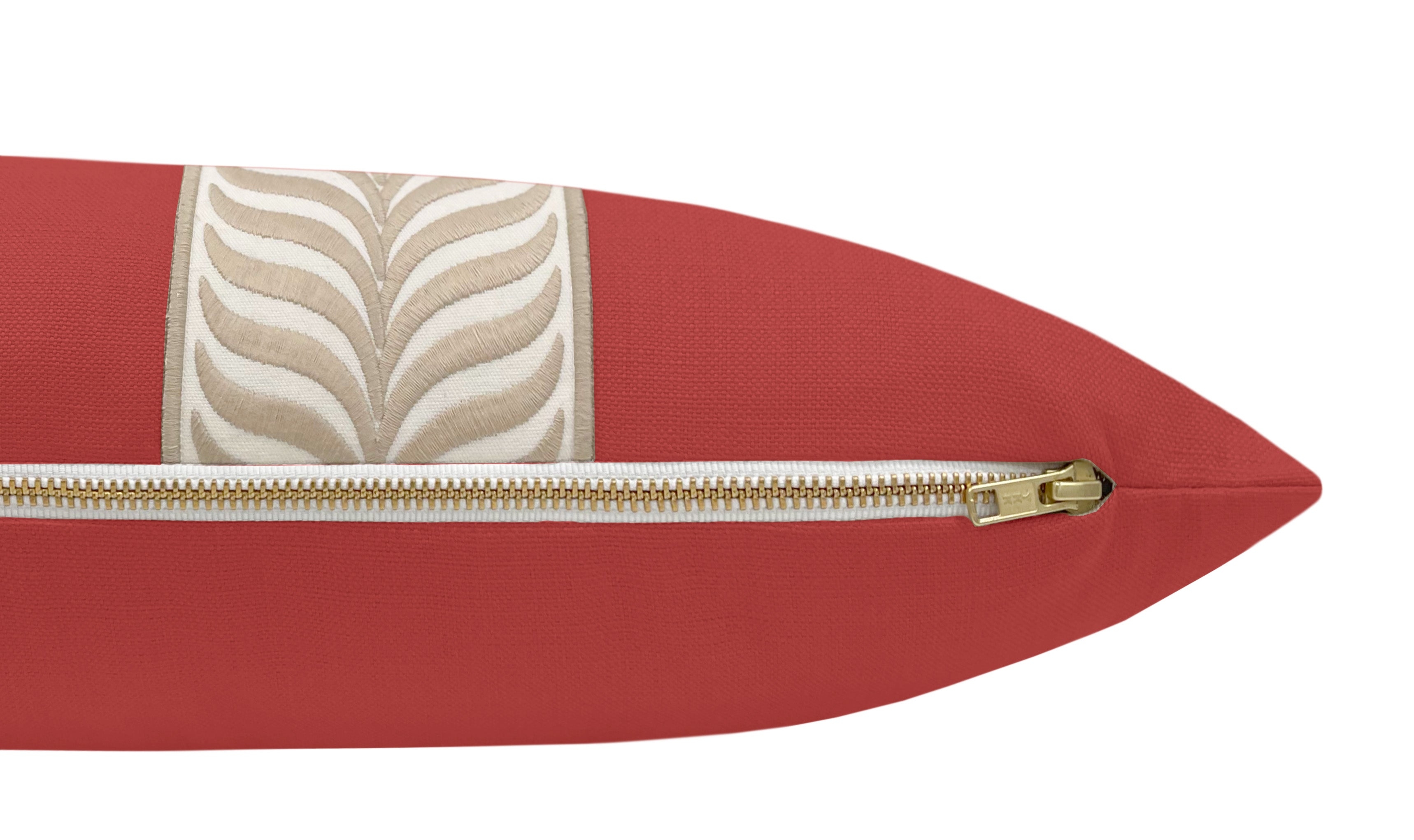 THE XL LUMBAR :: CLASSIC LINEN // APPLE RED + TRELLIS TRIM // NATURAL - Sample 4" X 4" - Image 1