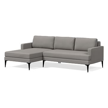 Andes Petite Sectional Set 60: Right Arm 2 Seater Sofa, Left Arm Chaise, Poly, Yarn Dyed Linen Weave, Pearl Gray, Dark Pewter - Image 0