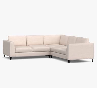 Ansel Upholstered 3-Piece L-Shaped Corner Sectional, Polyester Wrapped Cushions, Performance Heathered Basketweave Navy - Image 2
