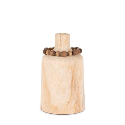 Paulownia Wood Vase with Beaded Collar - Image 0