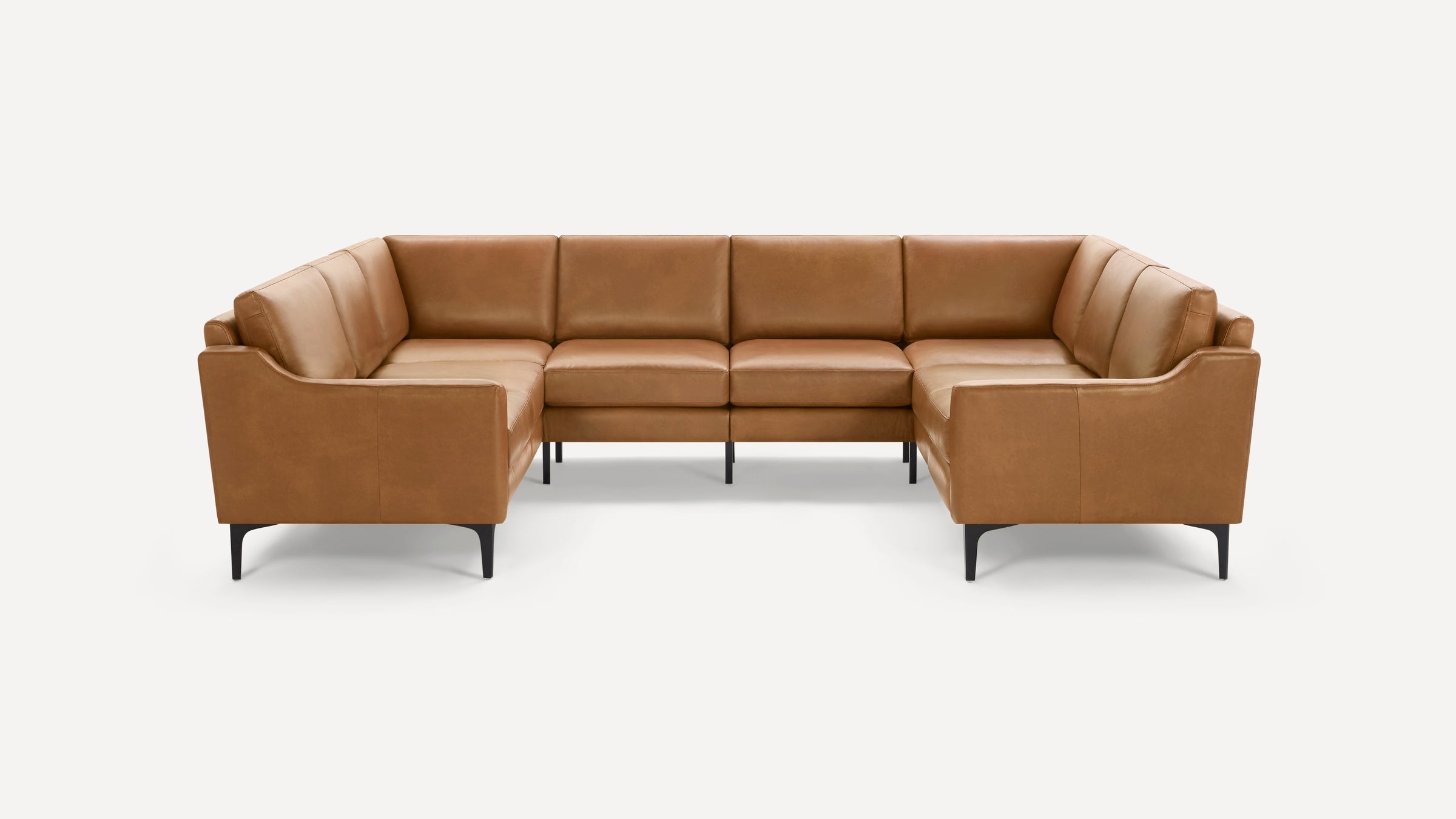Nomad Leather 8-Seat U Sectional - Camel - Top Grain Leather / Walnut - Wood / Block - Image 7