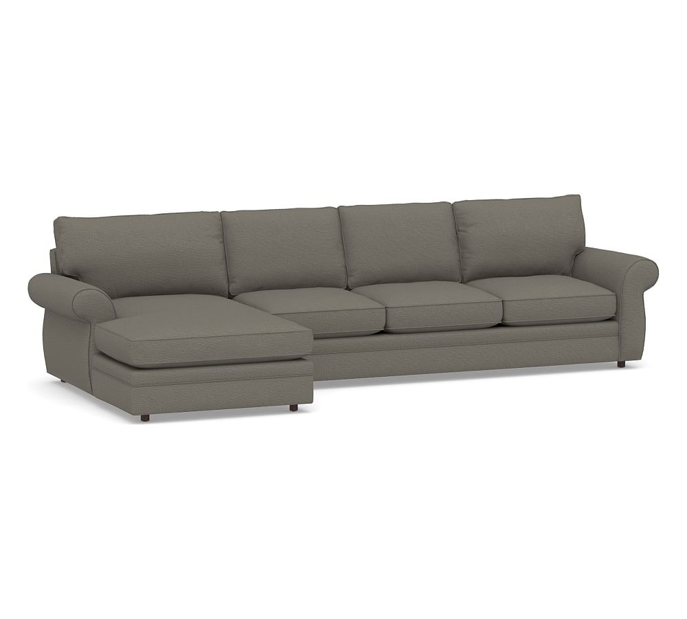 Pearce Roll Arm Upholstered Right Arm Sofa with Double Wide Chaise Sectional, Down Blend Wrapped Cushions, Chunky Basketweave Metal - Image 0