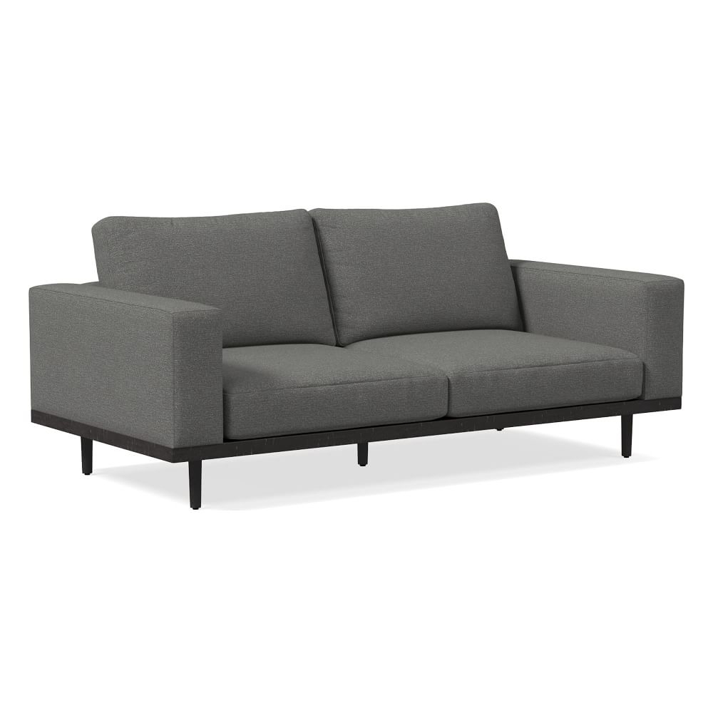 Newport 84" Box Cushion Sofa, Chenille Tweed, Pewter, Black - Image 0