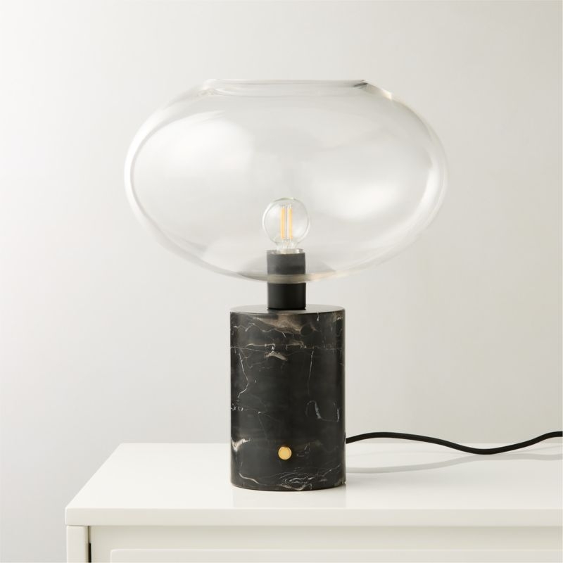 Polo Black Marble Table Lamp with Glass Shade - Image 3