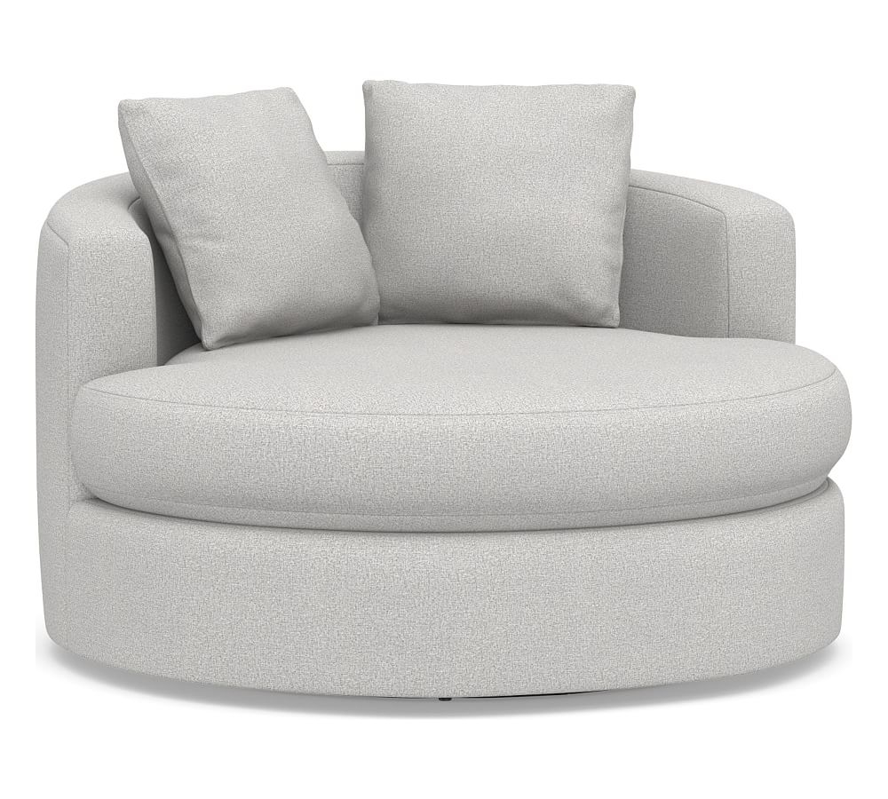 Balboa Upholstered Grand Swivel Armchair, Polyester Wrapped Cushions, Park Weave Ash - Image 0