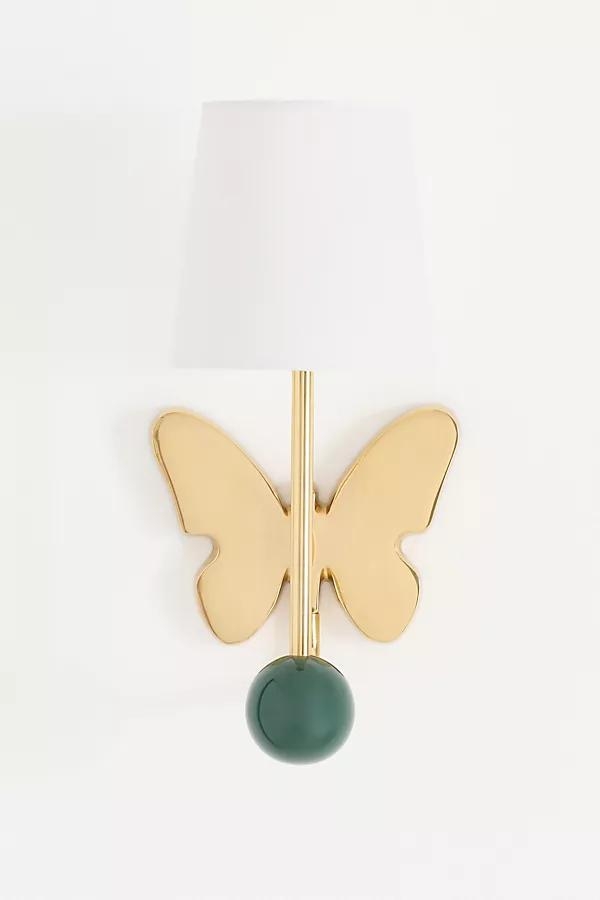 Quinn Butterfly Brass Shaded Sconce - Image 0