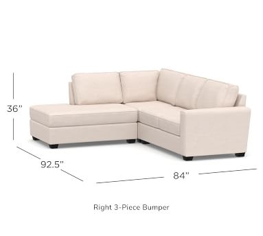 SoMa Fremont Square Arm Upholstered Right 3-Piece Bumper Sectional, Polyester Wrapped Cushions, Sunbrella(R) Performance Chenille Fog - Image 2