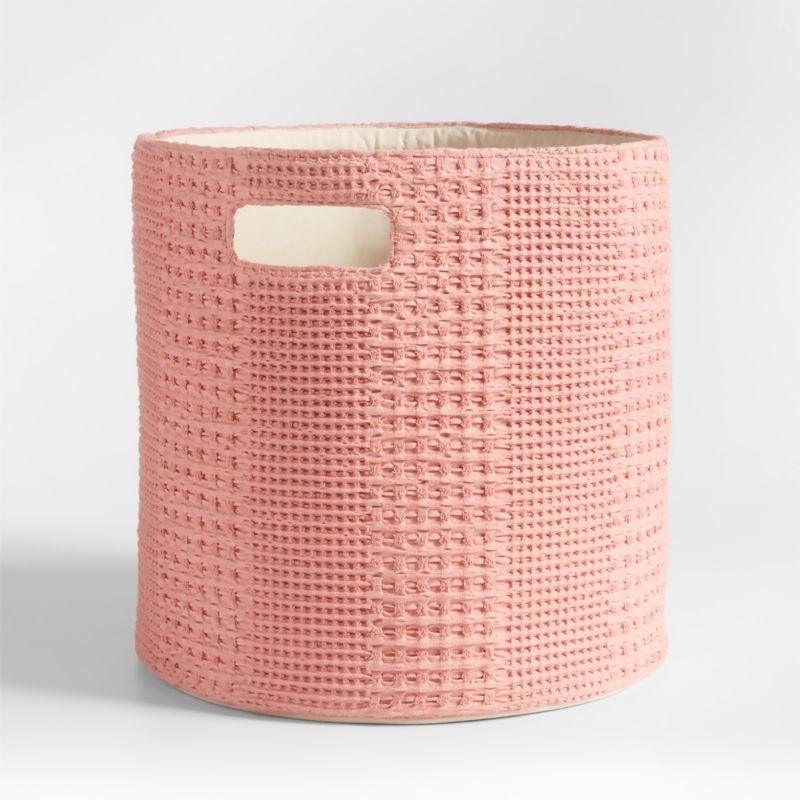 Nella Rose Pink Cotton Waffle Weave Large Storage Bin with Handles - Image 4