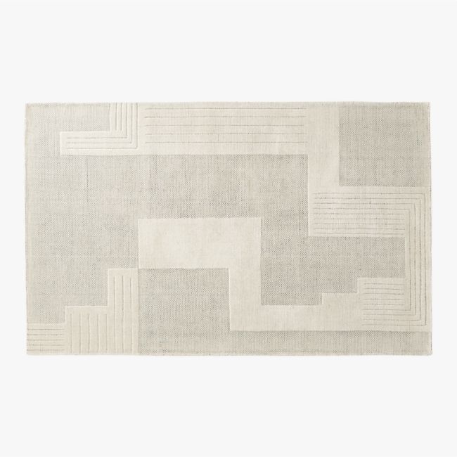 Larso Hand-Tufted White Wool-Blend Area Rug 5'x8' - Image 0