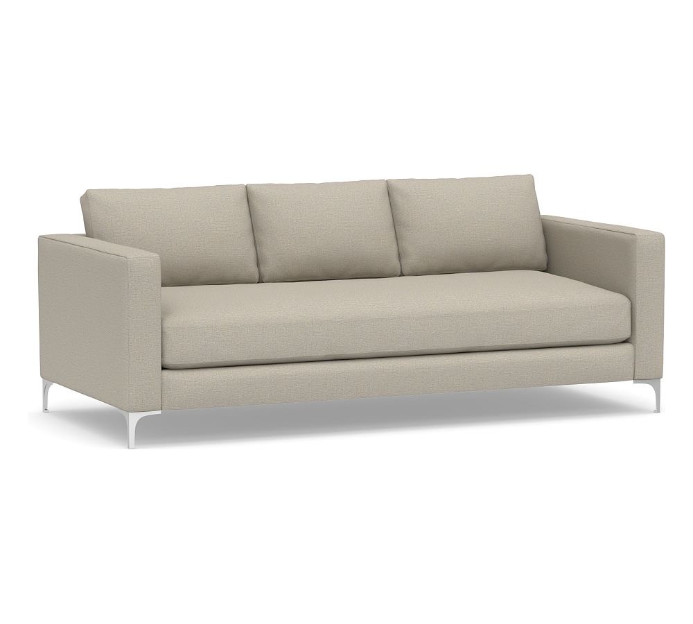 Jake Upholstered Sofa with Brushed Nickel Legs, Polyester Wrapped Cushions, Performance Boucle Fog - Image 0