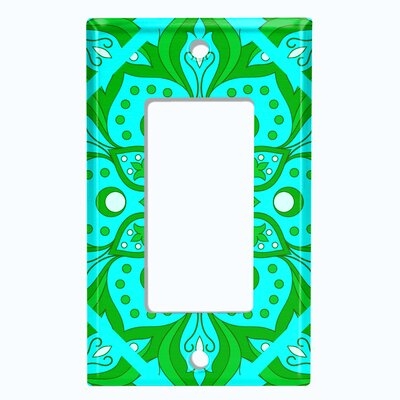 Metal Light Switch Plate Outlet Cover (Teal Green Elegant Mandala Flowers Tile   - Single Rocker) - Image 0