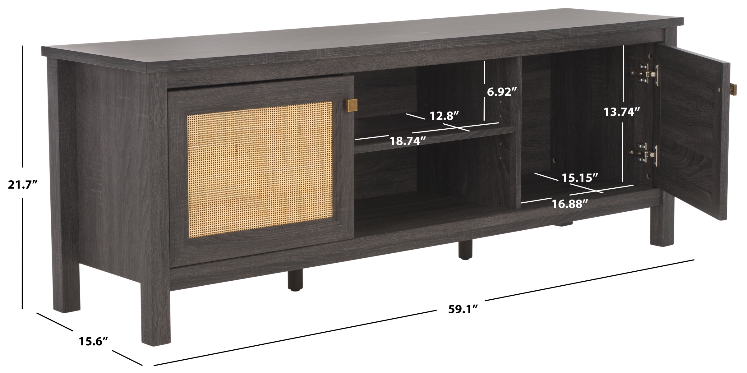 Evane 2 Door Media Stand - Distressed Black / Natural - Safavieh - Image 9