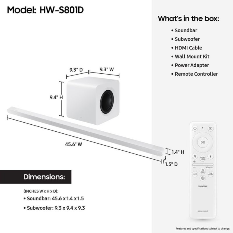 Samsung Ultra-slim 3.1.2ch. Wireless Dolby ATMOS White Soundbar & Subwoofer with Q-Symphony - Image 9