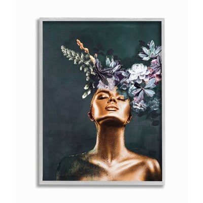 Glamour Bronze Female Portrait Succulent Plants by Daphne Polselli - Graphic Art Print - Image 0