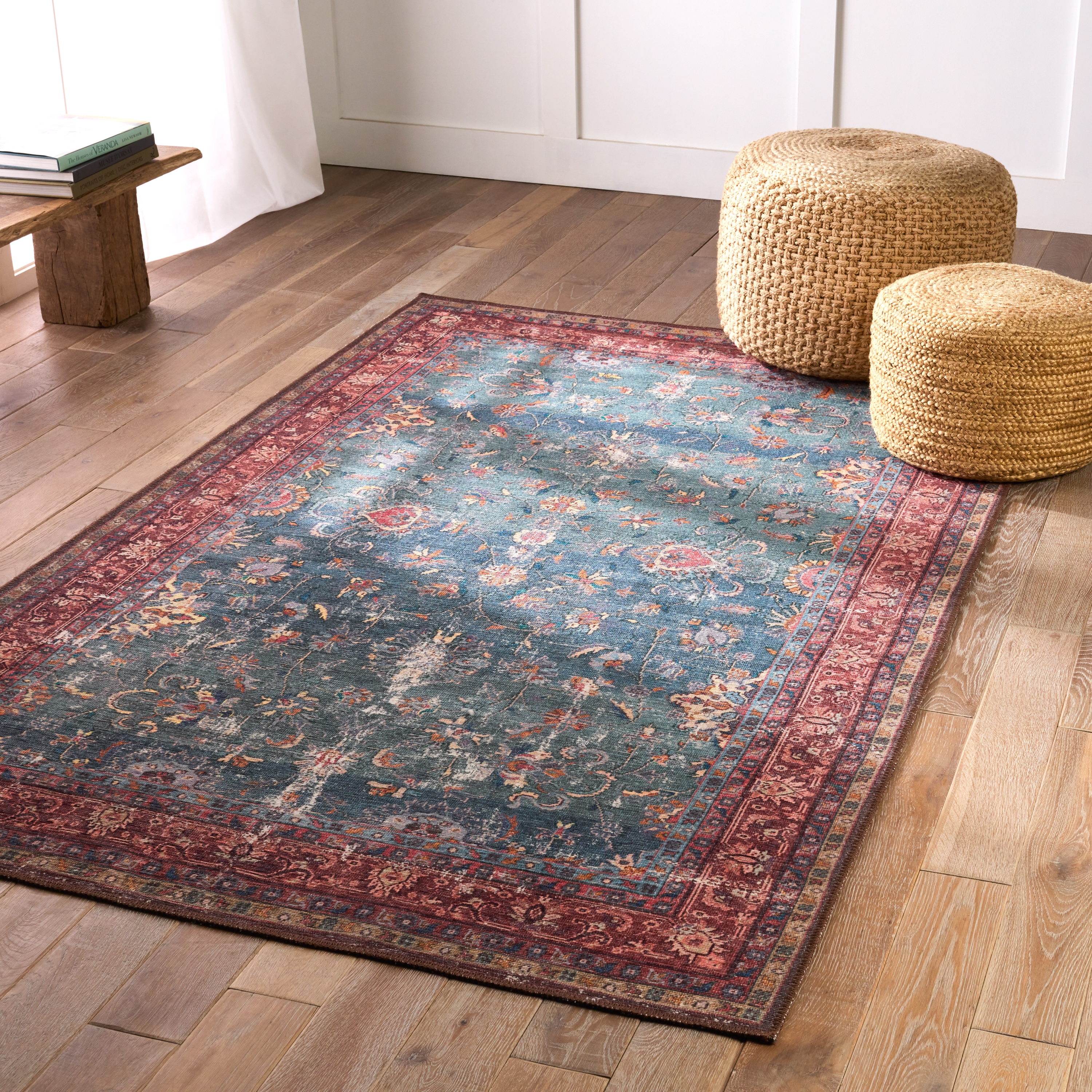 Kate Lester + Yasha Floral Blue/ Red Area Rug (9'X12') - Image 5