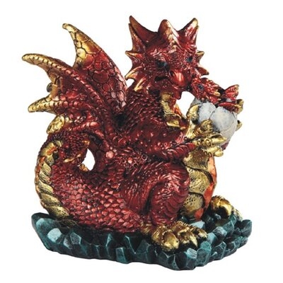 4.75"H Red/Orange Volcano Dragon Holds Egg Statue Fantasy Decoration Figurine - Image 0