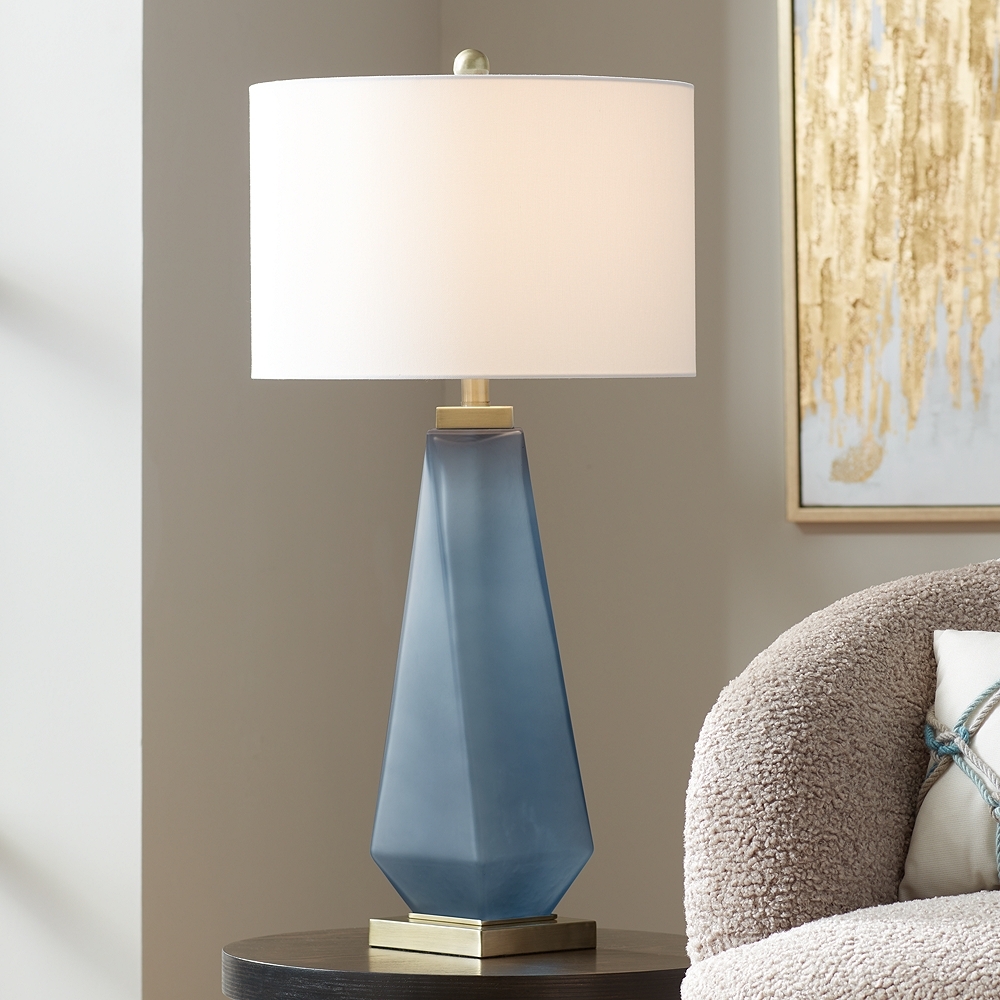 Possini Euro Sarah 32" Modern Blue Twist Art Glass Table Lamp - Image 0