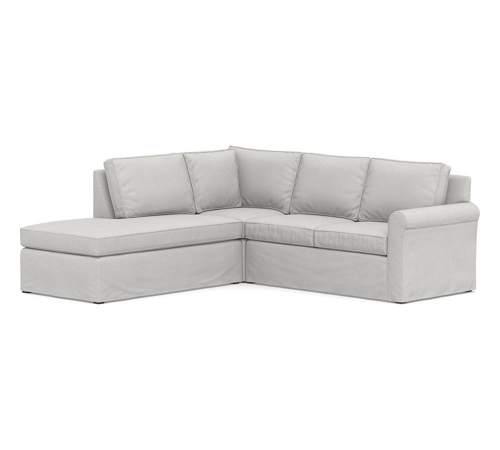 Cameron Roll Arm Slipcovered Right 3-Piece Bumper Sectional, Polyester Wrapped Cushions, Park Weave Ash - Image 0