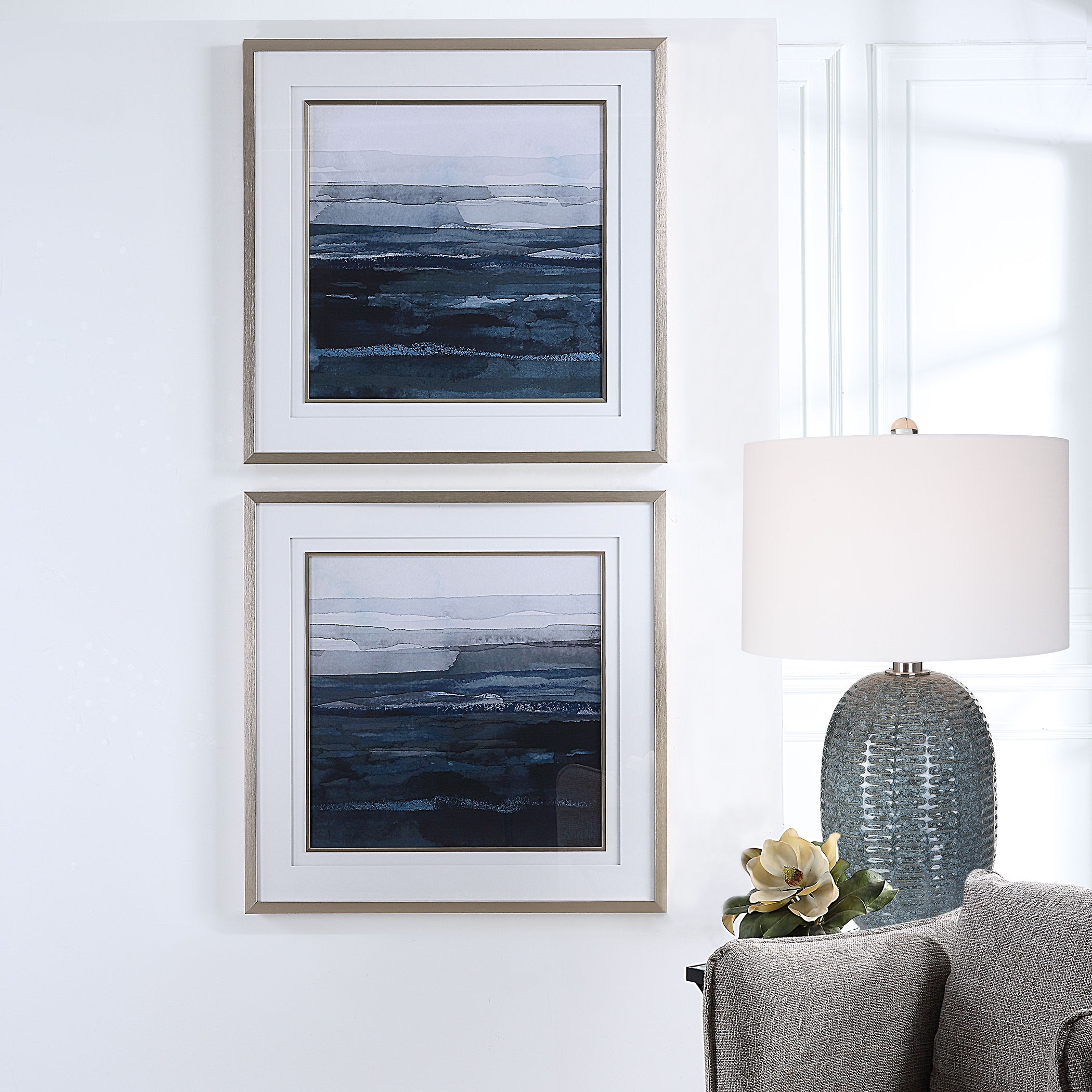 Rising Blue Abstract Framed Prints Set/2 - Image 1