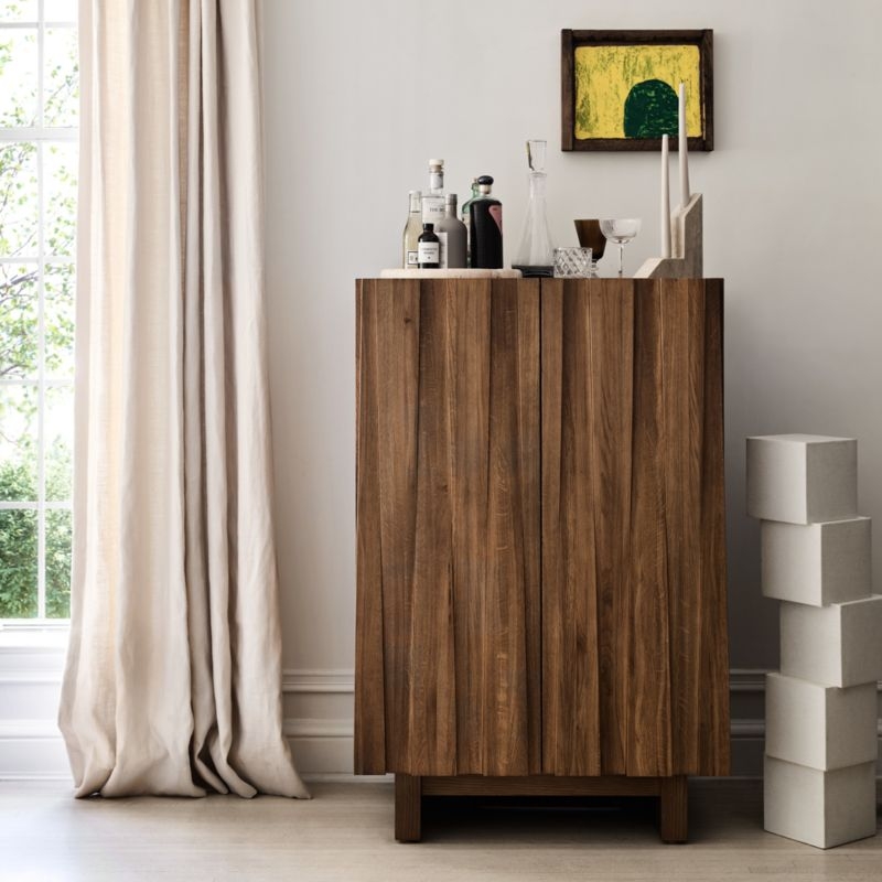 Tower 32" Light Brown Oak Wood Bar Cabinet by Brigette Romanek - Image 9