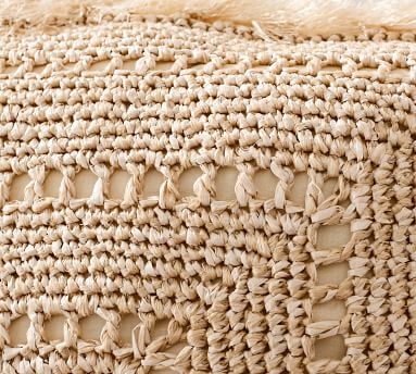 Faux Natural Fiber Crochet Fringe Indoor/Outdoor Pillow , 20 x 20", Natural - Image 1