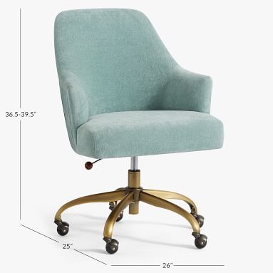 Distressed Velvet Aqua Pleated Swivel Desk Chair - Image 4