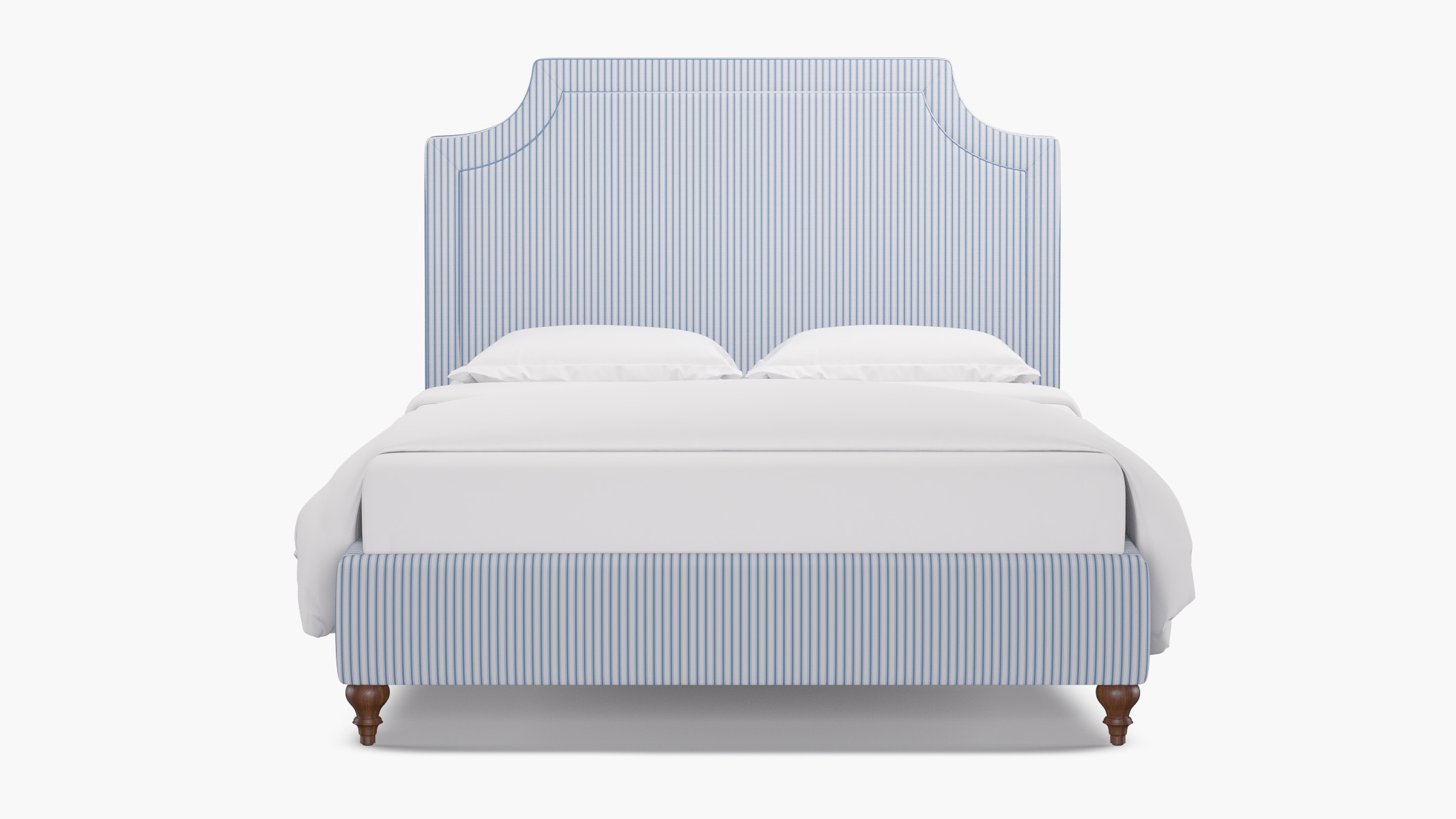 Deco Bed, Cornflower Classic Ticking Stripe, Walnut Traditional Turned Leg, King - Image 0