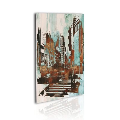 Ambesonne Grunge Acrylic Glass Wall Art, Urban Cityscape Contemporary Abstract Acrylic Paint Style Brush Strokes, Decorative Accent For Living Room Bedroom & Dorms, 19" X 26", Seafoam Brown White - Image 0