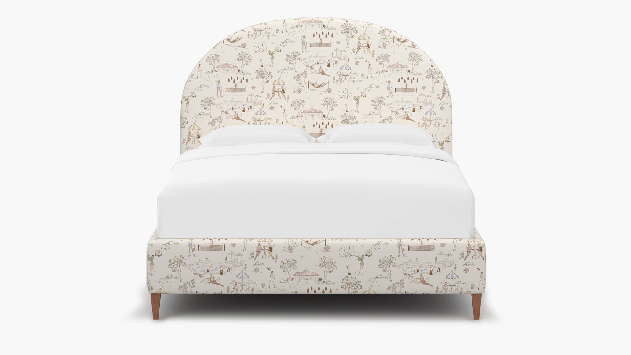 Demilune Bed, Multi Country Club Toile, Walnut Square Tapered Leg, Twin - Image 0