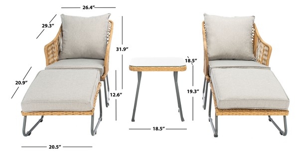 Indoor-Outdoor Narda 5 Pc Lounger Set - Natural/Grey - Safavieh - Image 7