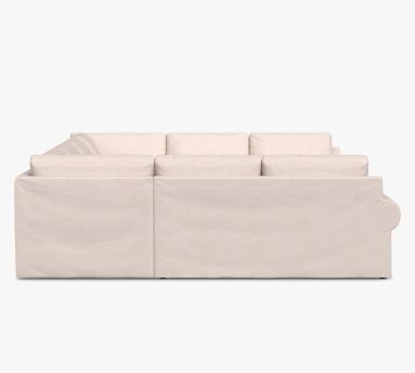 Big Sur Roll Arm Slipcovered U-Sofa Sectional with Bench Cushion, Down Blend Wrapped Cushions, Performance Slub Cotton Stone - Image 4