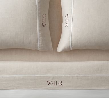 Belgian Flax Linen Contrast Flange Sheet Set, King, White/Natural - Image 4