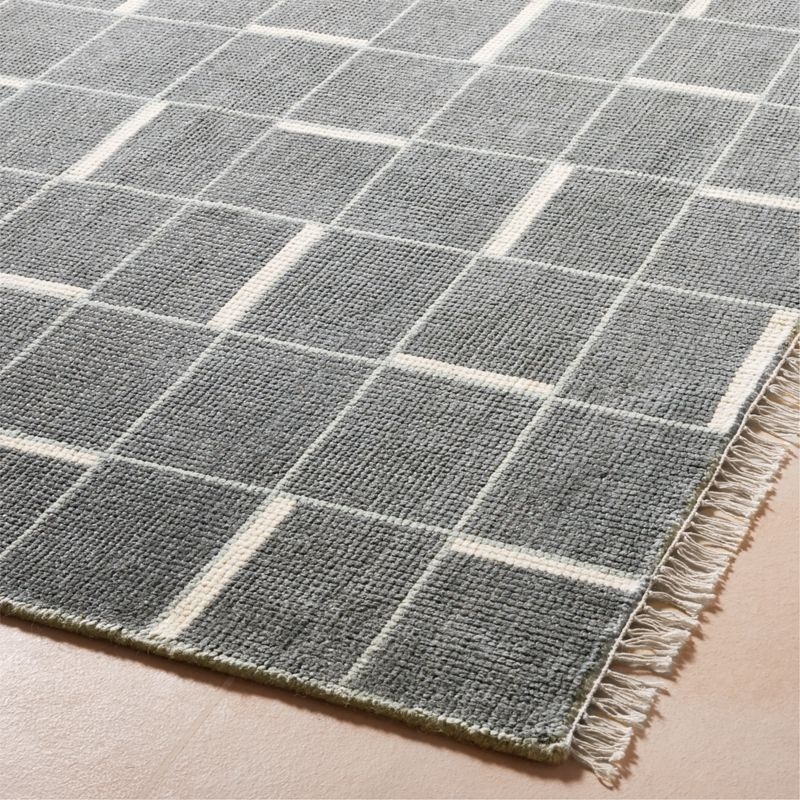 Symi Hand-Knotted Arctic Blue Geometric New Zealand Wool Area Rug 6'x9' - Image 1