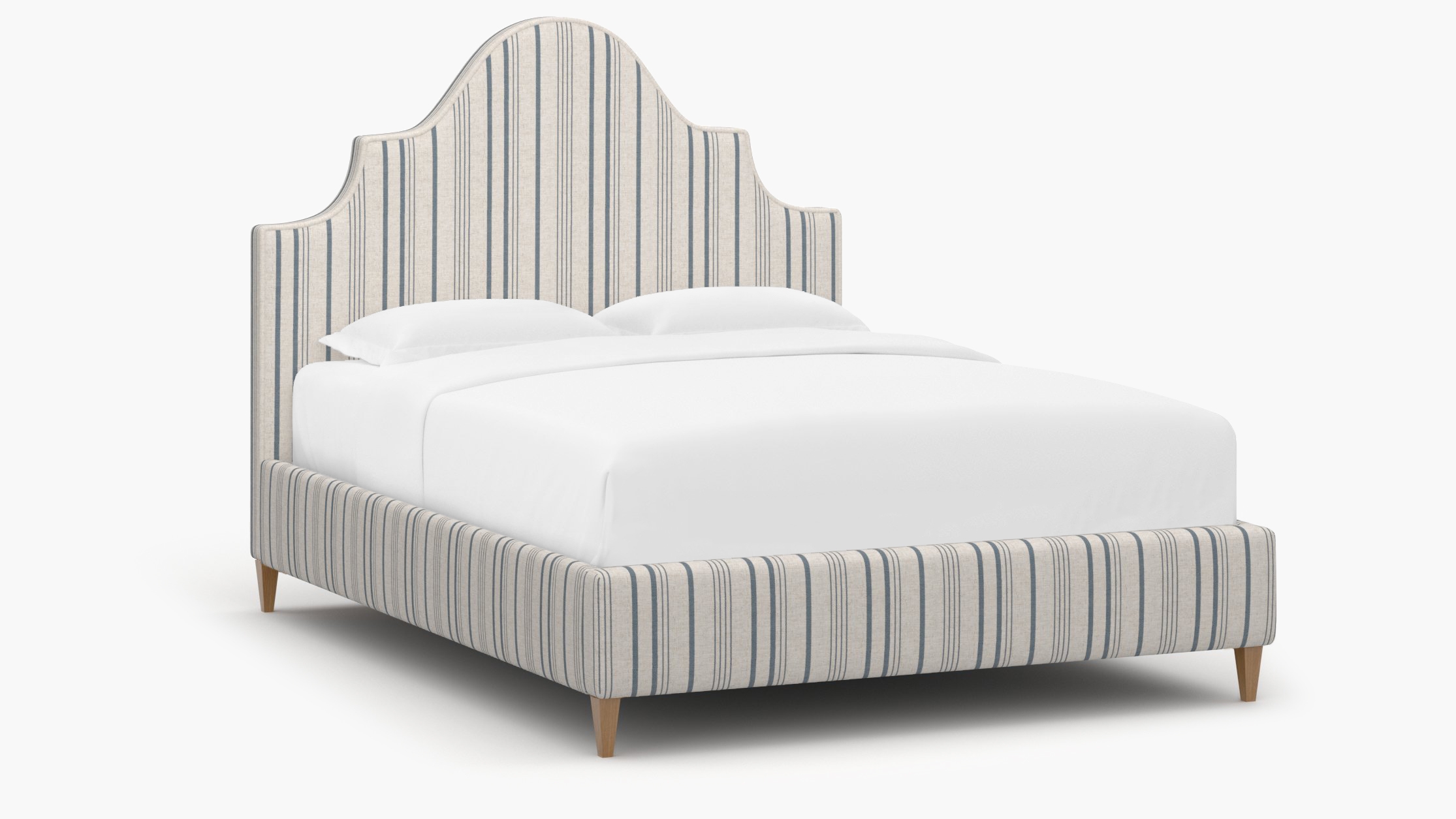 Statement Bed, Blue Market Stripe, Natural Square Tapered Leg, Twin - Image 1