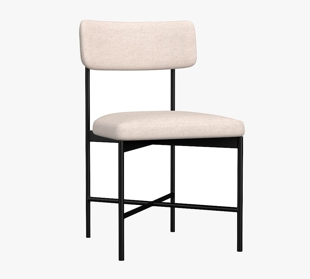Maison Upholstered Dining Side Chair, Bronze Leg, Performance Chateau Basketweave Ivory - Image 0